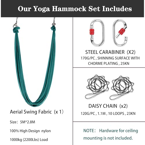 5.5 Yards Aerial silks swing outside yoga hammock,Aerial silk start set | Aerial Silks For Gymnastics outside Aerial Yoga Swing For Adults - color: Dark Green