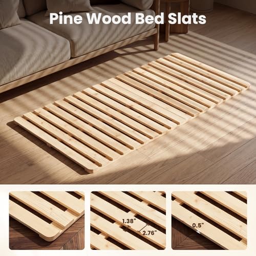 Floor Bed Frame, Foldable Japanese Tatami Bed Frame for Futon Mattress | Solid Wood Slats , Breathable, Moisture-Proof, Bed Plate for Floor Sleeping Bedding, Standard Twin: 75" x 38" - size: Twin: 75" x 38"