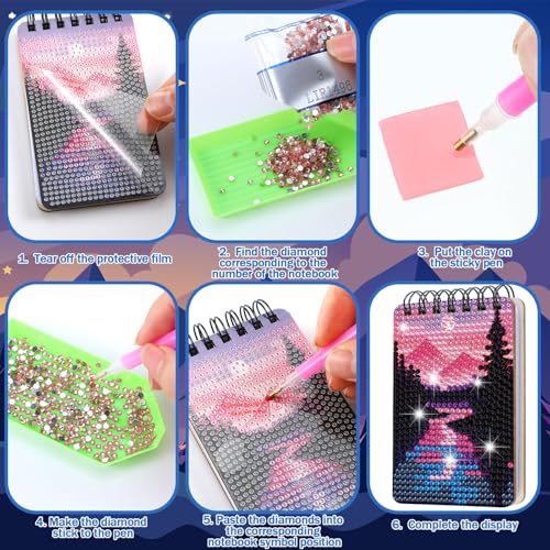Fuyoooo 12 Pcs Starry Sky Theme Diamond Art Notebook, 4.72 x 2.83 Inch | Fantastic Landscapes Diamond Art Kits, DIY Cover Notebook Diamond Painting for Beginners, 5d Journal Art Notepad Accessories - style: Starry Sky