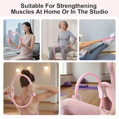 Pilates Ring 15 Inch Magic Circle Ring, Dual Padded Handles Pilates Rings Circle, Adjustable Yoga Ring - color: Pink