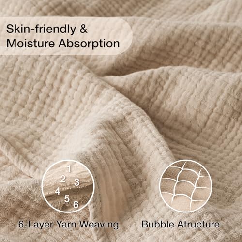 100% Cotton Muslin Blanket 40" x 40", Breathable and Lightweight Cotton Throw Blankets, Soft Cooling Summer Gauze Blanket for All Season, Beige - color: 01 - Beige, size: Baby ( 40"x40")