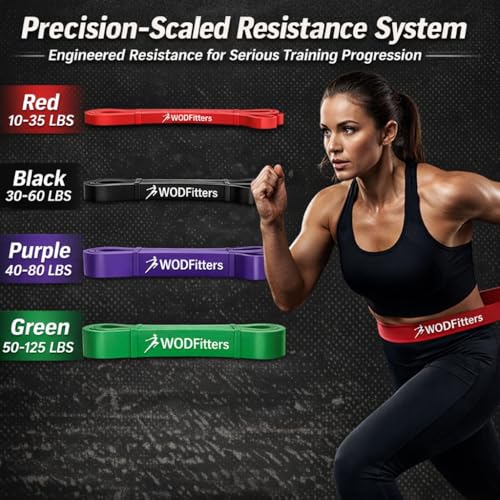WODFitters Pro Series Pull-Up Assistance Bands – Premium Resistance Loop Bands for Assisted Pull Ups, Muscle Ups, Strength Training & Mobility – Durable Bands for Functional Fitness - color: 4 Band Set