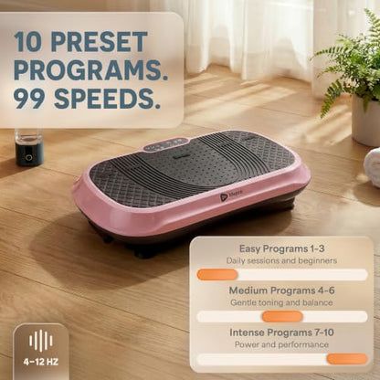 Lifepro Waver Vibration Plate Exercise Machine with 99 Speeds & 10 Presets | Resistance Bands, Non-Slip Surface, 330 lbs Capacity — Vibration Plate for Lymphatic Drainage, Body Toning, Full-Body Workout - color: Pink