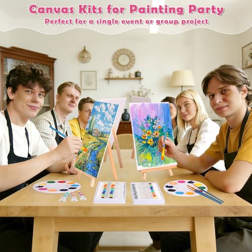 Canvas Painting Kit, 108Pcs Sip and Paint Kit for Adults Couples Date Night | 8x10 Inch Canvas with Easel Stands, Small Paint Brushes, Acrylic Paints Set Paint Party Supplies, Valentines Day Painting Kit