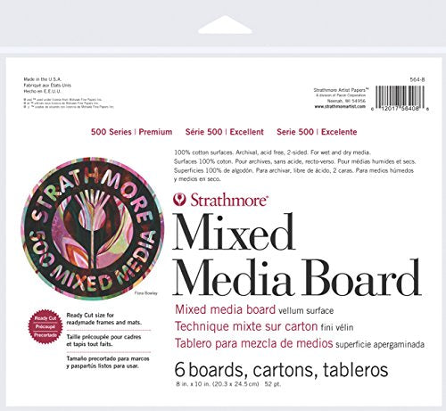Strathmore (564-8 500 Series Mixed Media Board, Vellum, 8"x10", 6 Sheets , White - size: 8 x 10 inches, style: Board