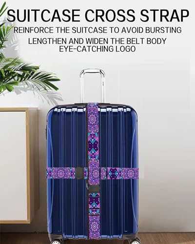 Luggage Straps for Suitcases, Adjustable Travel Belt, Durable Wide Luggage Strap, Cute Suitcase Strap Identifiers with Buckle, Bag Straps for Luggage, Luxury Purple Mandala - color: Luxury Purple Mandala
