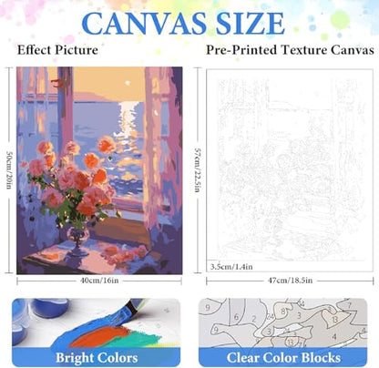ZRIZQ Paint by Numbers Kit for Adults Beginner,Flowers Landscapes,16x20 | Full set with wooden brushes,rolled canvas,rich paints.Calming activity.Beginner friendly.Just open and paint. - color: 16"X20"Rolled Canvas-Flowers 2