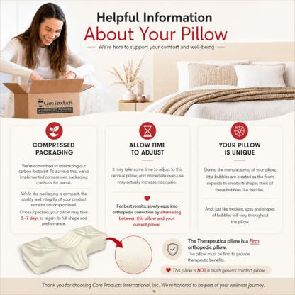 Therapeutica Ergonomic Cervical Pillow for Neck Pain Relief, Average, WH - color: White, size: Average