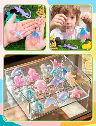 16 Style Marine Terrestrial Amphibious Animals Keychain Epoxy Mold | 24 Pcs Key Ring Accessory, Silicone Mold Keychain Making Mold for Epoxy Resin Casting Craft DIY Pendants Ornaments Gift - color: Animals white
