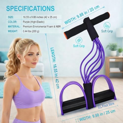 Upgraded Pedal Resistance Bands with Comfort Handle, 6-Tubes Elastic Bands for Exercise, Natural Rubber Resistance, Multifunction Bands for Abdomen, Waist, Core, Arm, Leg, Pilates & Full Body Workout