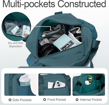 Mini Gym Bag for Women Girls Small Gym Tote Bag with Wet Compartment Waterproof Travel Duffle Bag Cute Workout Sport Bag - color: Dark Cyan-14in