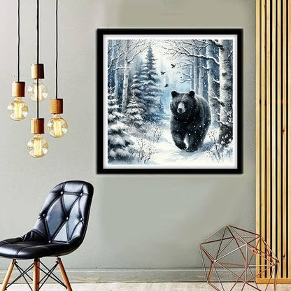 MOMDEDP Diamond Painting Kits for Adults -Forest Bear DIY 5D Diamond Art Kits Full Drill Winter Diamond Dots Paintings with Diamonds Gem Art and Crafts for Beginners Home Decor 12x12inch Animal