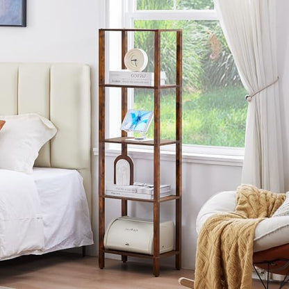YUFAM 5 Tier Tall Narrow Bookshelf, Skinny Bookcase, Wooden Shelf, Brown - color: Brown, size: 5-Tier