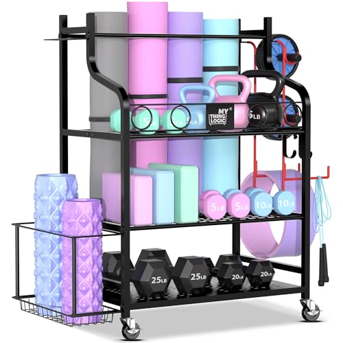 Mythinglogic Home Gym Rack for Dumbbells, Yoga Mats and Workout Equipment - color: Black