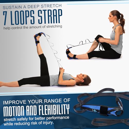 Foot and Calf Stretcher for Plantar Fasciitis, Achilles Tendonitis, Heel Spurs, Drop Foot. Yoga Stretching Strap for Leg, Thigh and Hamstring (Blue) - color: Blue