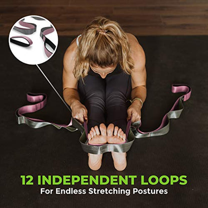 Gradient Fitness Stretching Strap for Physical Therapy, 12 Multi-Loop Stretch Strap 1.5" W x 8' L, Neoprene Handles, Physical Therapy Equipment, Yoga Straps for Stretching, Leg Stretcher. - color: Pink/Grey