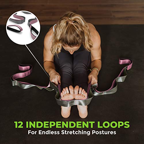 Gradient Fitness Stretching Strap for Physical Therapy, 12 Multi-Loop Stretch Strap 1.5" W x 8' L, Neoprene Handles, Physical Therapy Equipment, Yoga Straps for Stretching, Leg Stretcher. - color: Pink/Grey