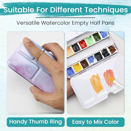 Watercolor Palette Empty with Paint Tray and 14PCS Watercolor Half Pans - Sturdy Empty Watercolor Palette Tin - Customizable Metal Watercolor Palettes - style: Illusionary Cloud