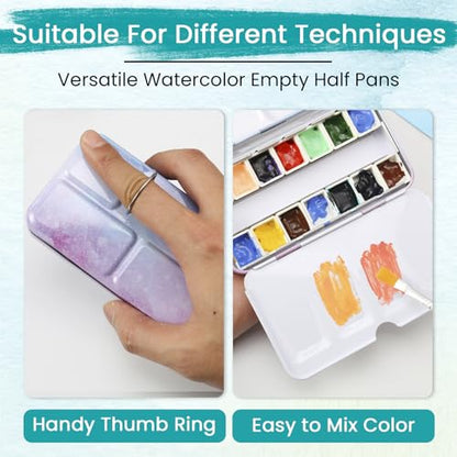 Watercolor Palette Empty with Paint Tray and 14PCS Watercolor Half Pans - Sturdy Empty Watercolor Palette Tin - Customizable Metal Watercolor Palettes - style: Illusionary Cloud