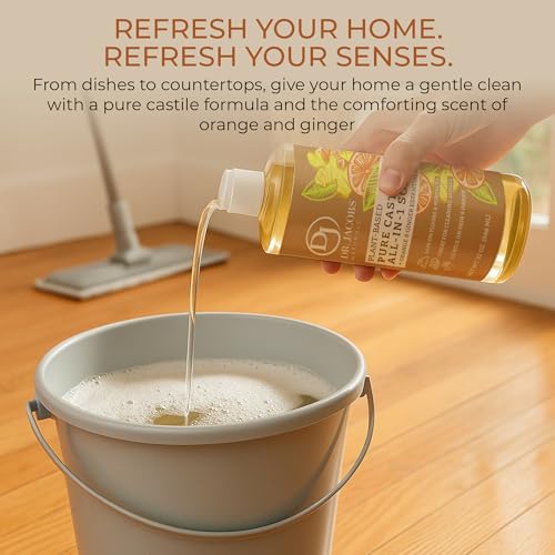 Dr. Jacobs Naturals Orange & Ginger Castile All-in-One Cleaner and Soap - Plant-Based Formula for House Cleaning Floors and Appliances - Gentle on Skin and the Planet - 32 oz, 2 Pack - size: 32 Fl Oz (Pack of 2), style: Orange Ginger