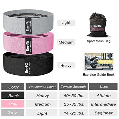 EnriQ Booty Bands Fabric Resistance Bands for Legs and Butt - Non Slip Cloth Hip Bands Elastic Workout Bands - Activate Glutes and Thighs - Made of Premium Elastic Fabric - color: Black Pink Grey