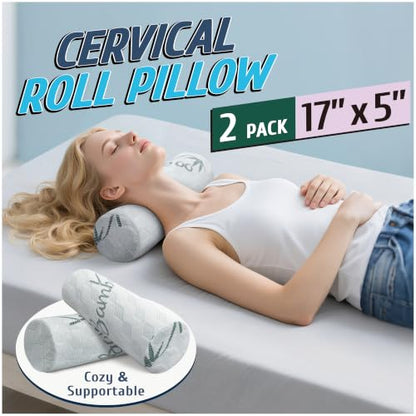 Cervical Roll Pillow, Cylinder Neck Pillow with Removable Washable Cover - size: 5x17in