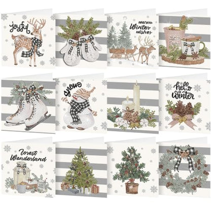 Saillong 12 Pack Neutral Christmas Diamond Painting Greeting Card Kits DIY Gray Christmas Diamond Art Cards with Envelopes Xmas 5D Rhinestones Painting Kit for Adults DIY Craft Family Friend Xmas Gift - color: Neutral Christmas