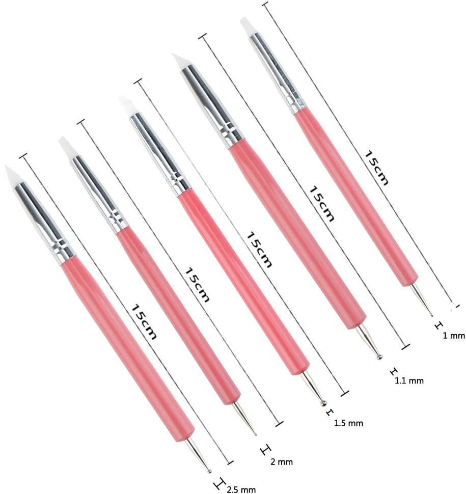 4PCS Double-Ended Metal Ceramic Clay Ball Stylus Dotting Tools and 5PCS 2 Way Silicone Polymer and Embossing Paper Flower Indentation Tool for Drawing - color: pink