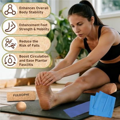 Balance Board, Premium Cork 4-in-1 Foot & Ankle Strengthener Kit, Balance Trainer with Massage Roller & Ball, Resistance Bands for Enhance Mobility, Improve Foot Function, Prevent Falls