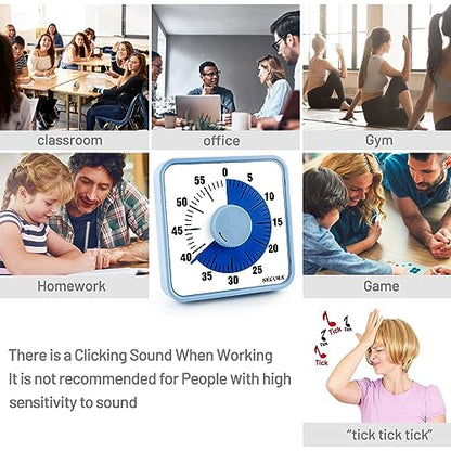 Secura 60-Minute Visual Countdown Timer, 7.5-Inch Oversize Classroom Visual Timer for Kids and Adults, Durable Mechanical Kitchen Timer Clock with Magnetic Backing (Navy Blue) - color: Navy Blue