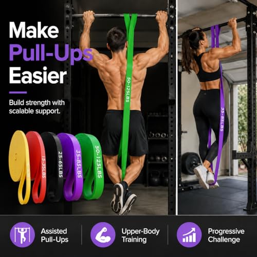 Pull Up Assistance Bands, Resistance Bands Set of 5 for Working Out, Pull Up Bands for Men & Women, Heavy Duty Exercise Bands for Strength Training, Stretching, Physical Therapy, Home Gym Workouts