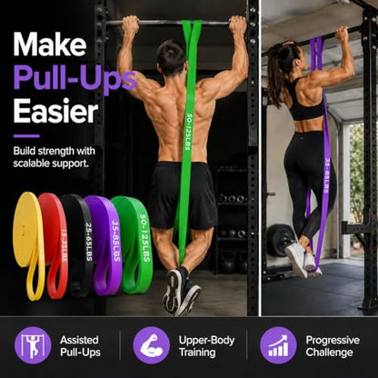 Pull Up Assistance Bands, Resistance Bands Set of 5 for Working Out, Pull Up Bands for Men & Women, Heavy Duty Exercise Bands for Strength Training, Stretching, Physical Therapy, Home Gym Workouts