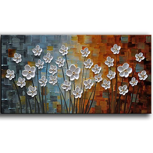 YaSheng Art - 100% Hand painted Contemporary Art Oil painting On Canvas white Flowers Abstract Paintings Modern Home Decor Wall Art for living room Bedroom Framed Ready to Hang 20x40inch - color: YS006, size: 40"L x 20"W