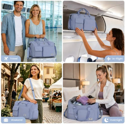 FIORETTO Women's Gym Duffle Bag with Shoes Compartment, 30L Capacity, Ideal for Travel, Gym, Sports, Duffel, Weekender - color: Grayish Blue, style: Gym Bag