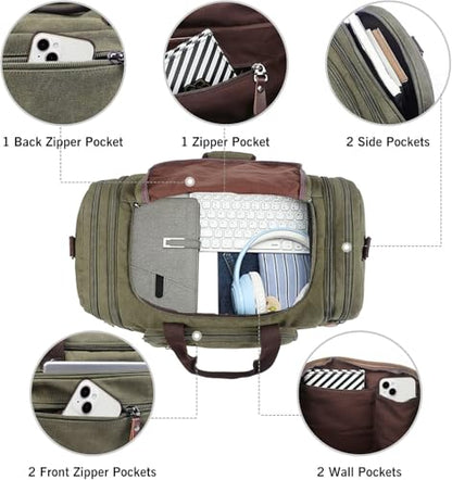 Sechunk Duffle Bag Canvas Large Outdoor Shoulder Bag Overnight Handbag Travel Tote Luggage Weekender Bag - color: army green