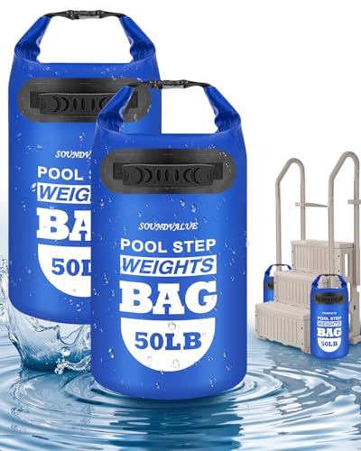 Pool Ladder Weights for Above Ground Pools,Sand Bags 2 Pack 50lb | Above Ground Pool Step Sand Bags with Handles, 500D PVC Durable Waterproof & Foldable Sandbags for Swimming Pool Stairs - color: Navy Blue, size: 50LB