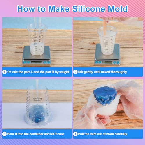 Silicone Mold Making Kit 282oz - 20A Liquid Silicone Rubber (1:1 Mix), Non-Toxic & Bubble Free Platinum Cure Silicone for Making Molds for Resin, Soap, Concrete, Craft Molds - 282oz Total