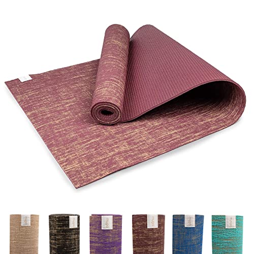 Myga Jute Yoga Mat, High Performance Vegan Floor Exercise Mat, Eco Friendly Biodegradable Yoga Mat with PVC Backing,72" x 24", 0.2" Thickness - color: Plum