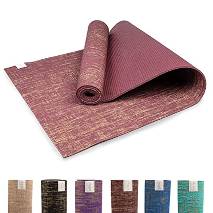 Myga Jute Yoga Mat, High Performance Vegan Floor Exercise Mat, Eco Friendly Biodegradable Yoga Mat with PVC Backing,72" x 24", 0.2" Thickness - color: Plum