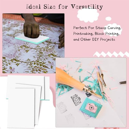 Frienda 40 Pcs 4"x6" Rubber Carving Blocks Linoleum Block Stamp Making Kit Soft Rubber for Craft Project Beginners Stamp Maker Printmaking Supplies (White and Green) - color: White and Green