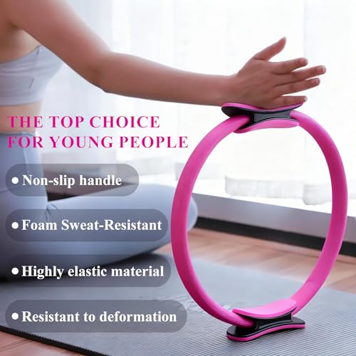 10 Pack Pilates Ring 15 Inch Magic Circle Bulk Set for Yoga and Fitness, Lightweight Portable Resistance Rings for Full Body Toning, Core Workout and Strength Training (5 Black, 3 Blue, 2 Pink)