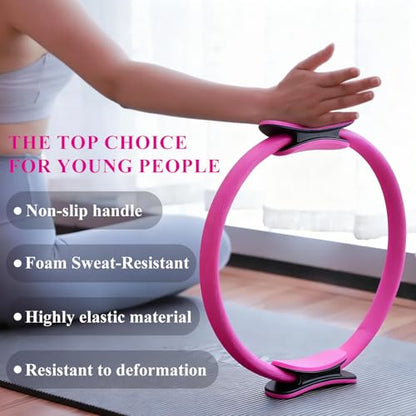 10 Pack Pilates Ring 15 Inch Magic Circle Bulk Set for Yoga and Fitness, Lightweight Portable Resistance Rings for Full Body Toning, Core Workout and Strength Training (5 Black, 3 Blue, 2 Pink)