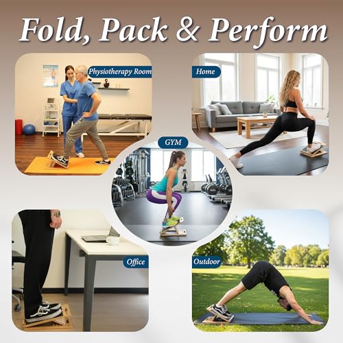 Slant Boards for Exercise - Adjustable Bamboo Calf Stretcher & Squat Wedge, Foldable & Portable Incline Board with Angle Markings, for Physical Therapy Leg Exercisers & Home Gym
