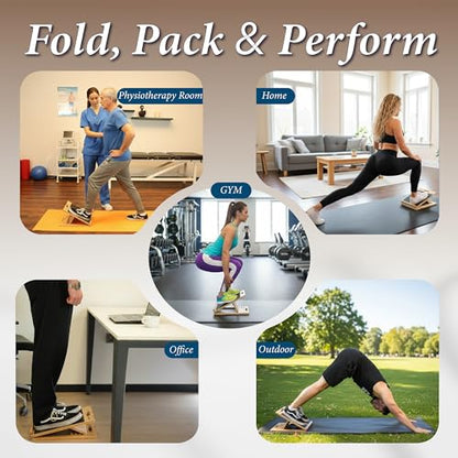 Slant Boards for Exercise - Adjustable Bamboo Calf Stretcher & Squat Wedge, Foldable & Portable Incline Board with Angle Markings, for Physical Therapy Leg Exercisers & Home Gym