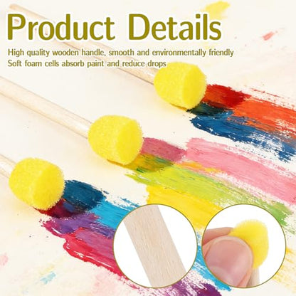 120 Pcs Round Sponge Foam Brush Set with Wooden Handle, 0.6 Inch Paint Sponge Brushes for Arts and Crafts DIY Painting Tools