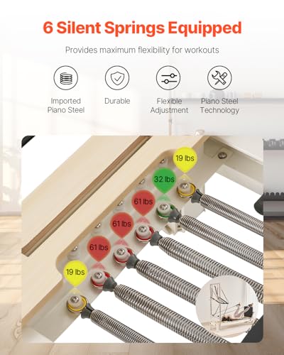 VEVOR Pilates Reformer Foldable, Suitable for Intermediate and Beginners Users, Pilates Equipment for Home Gym Studio Use with 4 Adjustable Resistance Spring, Up to 400 LBS - color: White, size: Tower-Al Alloy