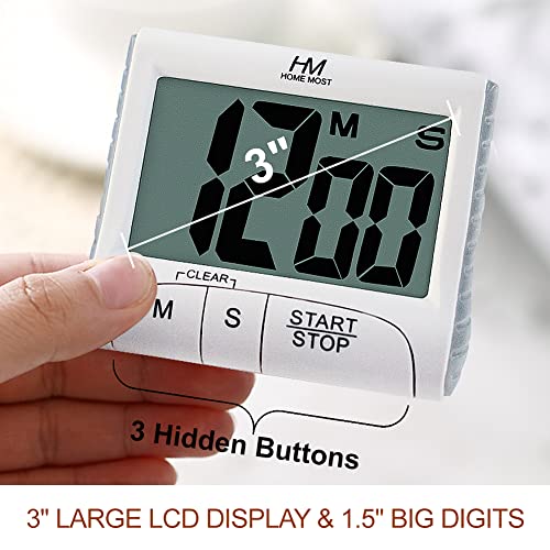 3" Large Display Kitchen Timer - Digital Timer Magnetic Back Loud Alarm On A Rope- White Cooking Timers For Kitchen Teachers Students Games Kids Meetings- Sports Timers For Workouts Exercise - color: . Matte White - Sleek Design - 3 Big No Show Function B