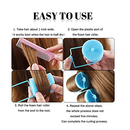 Jumbo Foam Sponge Hair Roller Soft Sleeping rollers Curvy Wavy Hairstyle Curling Hair Styling Tools 24 Pieces Use For Long Hair Short Hair Ladies And Children 2"X2.75"(blue) - color: Blue