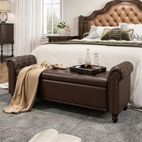 FiveWillowise 55” Bedroom Bench,End of Bed Bench with Storage,Chocolate - color: Chocolate, size: 55-inch