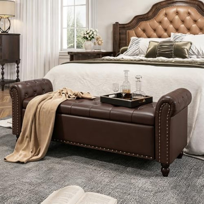 FiveWillowise 55” Bedroom Bench,End of Bed Bench with Storage,Chocolate - color: Chocolate, size: 55-inch